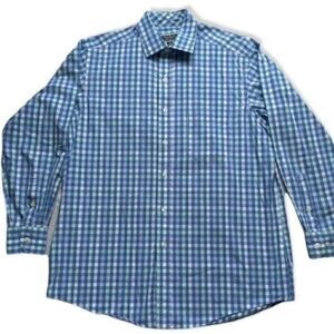 Long Sleeve Button Up Men’s 16/32/33 Gingham Light Blue Green Club Room